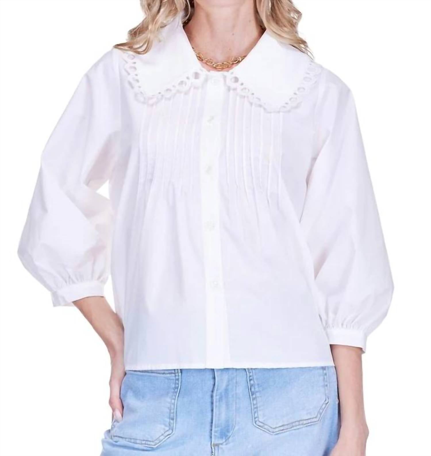 Joy Joy - Women's Pin Tuck Collar Blouse