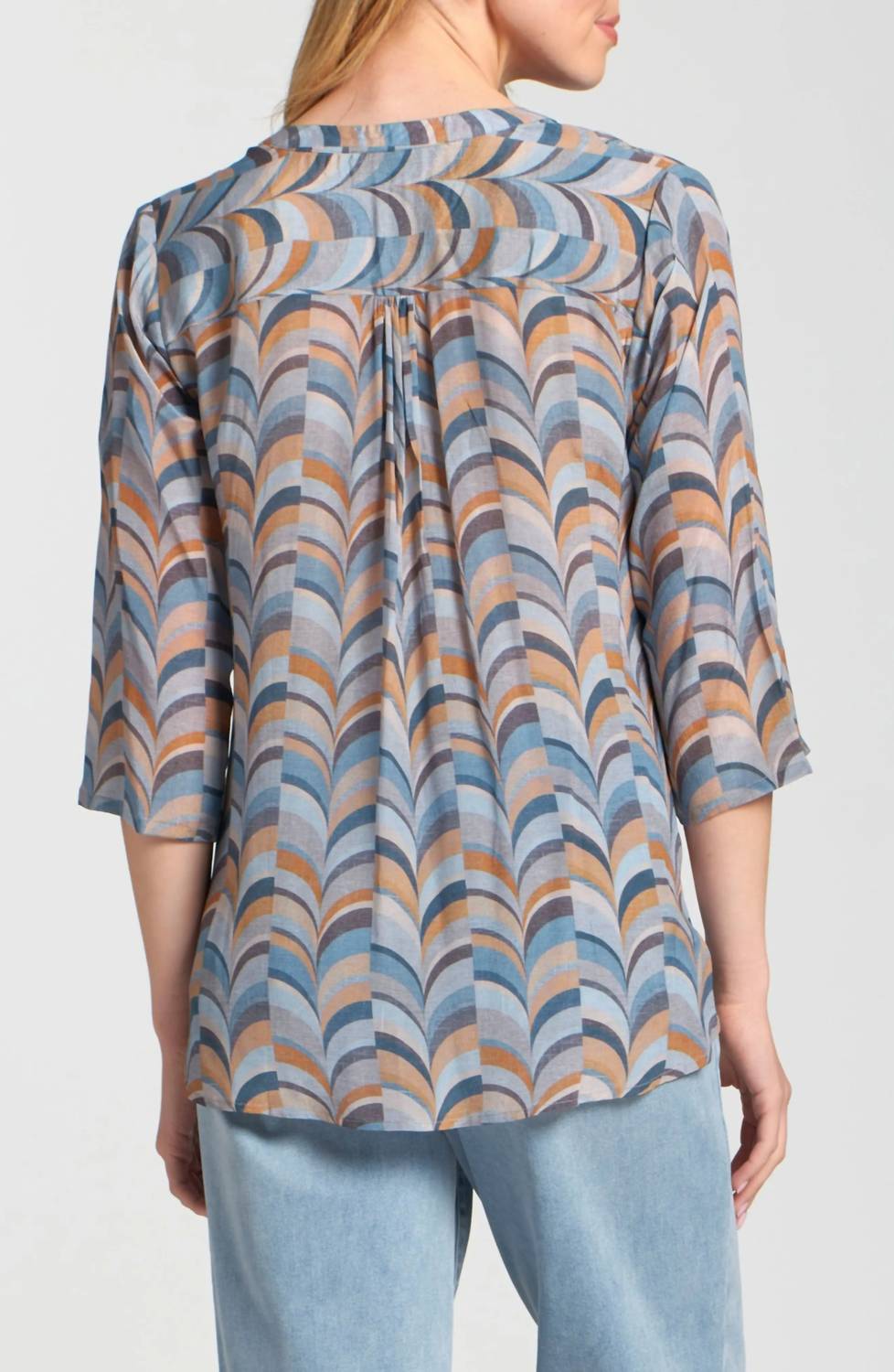 APNY Vneck with tassel in steel - women's blouse - detail view