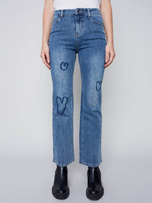 Charlie B - Stretch Straight Leg Heart Print Jean