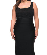 La Femme - Squareneck Jersey Skirt And Lace Bodice Gown