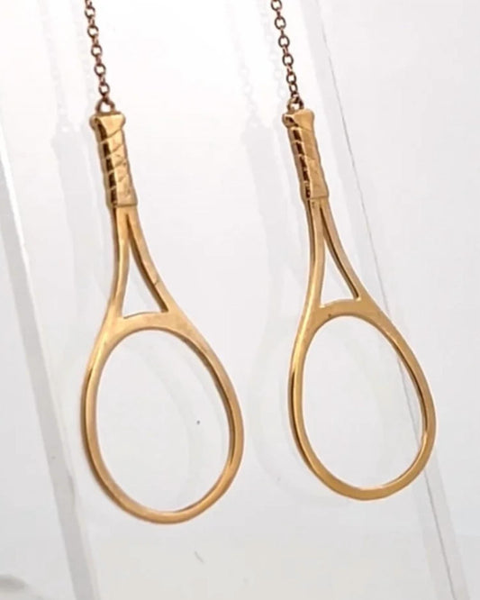 Love Love Tennis - Women's Tennis Racket Solid Gold Earrings