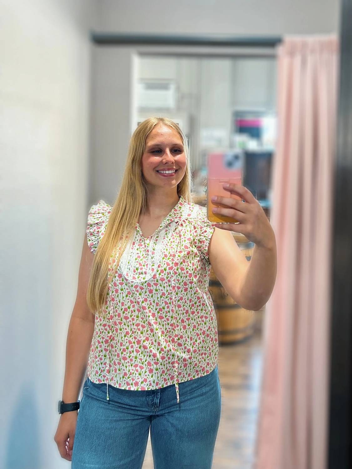 Mikarose - Floral Printed Flutter Sleeve Blouse