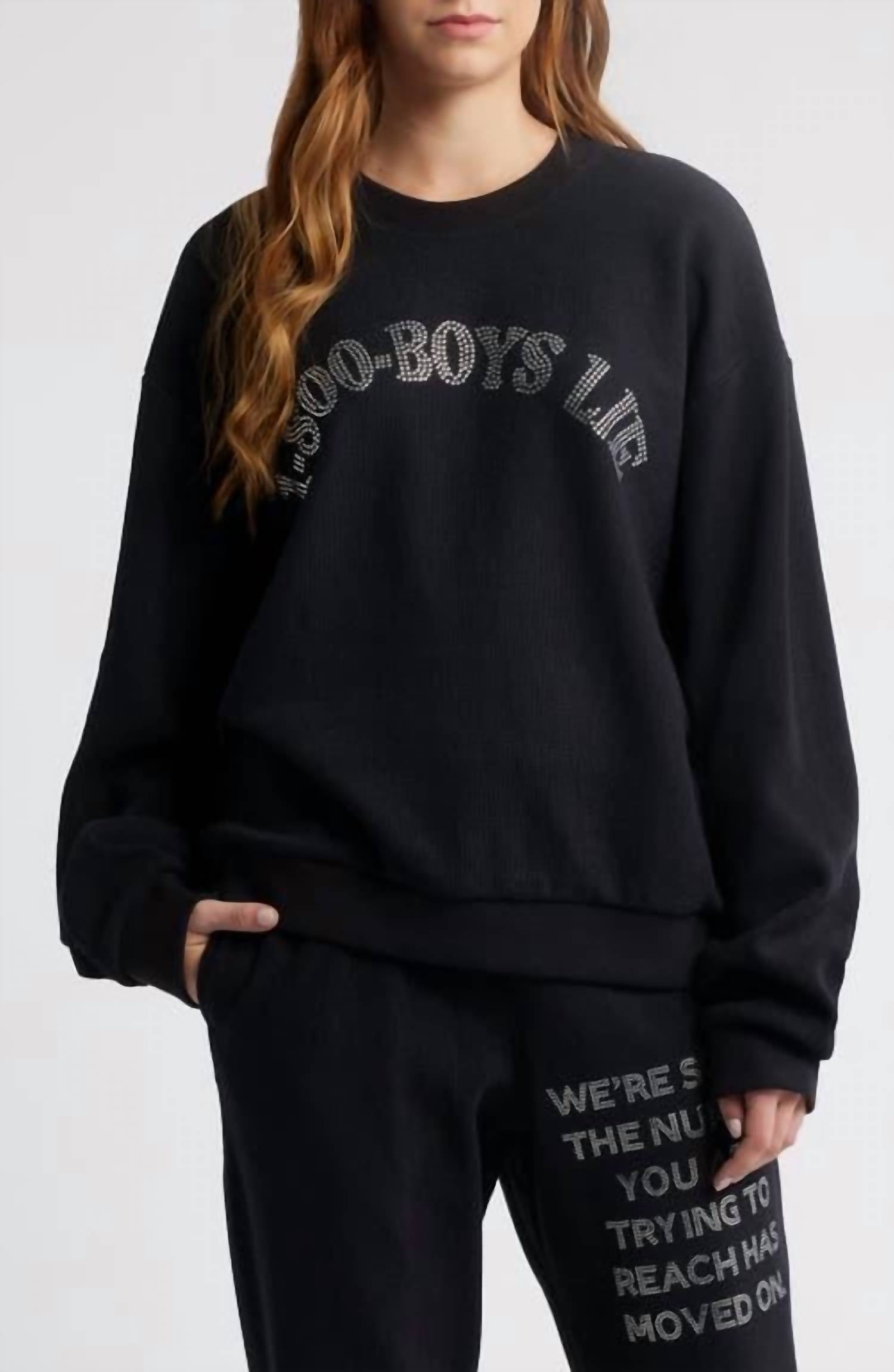 BOYS LIE Kara Crewneck Graphic Sweatshirt in black - women's sweater