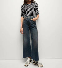 Veronica Beard Waldorf Ruched Tee in navy white - women's t-shirt