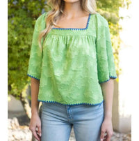 Voy - Contrast Embroidery Floral Top