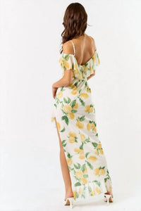 Blue Blush Sunsets In Capri Ruffle Midi Dress in capri ruffle midi dress in lemon - women's dress - alternate view