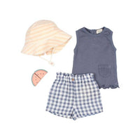 Búho Boys' Gingham Waistband Shorts in blue stone - kids' shorts - detail view