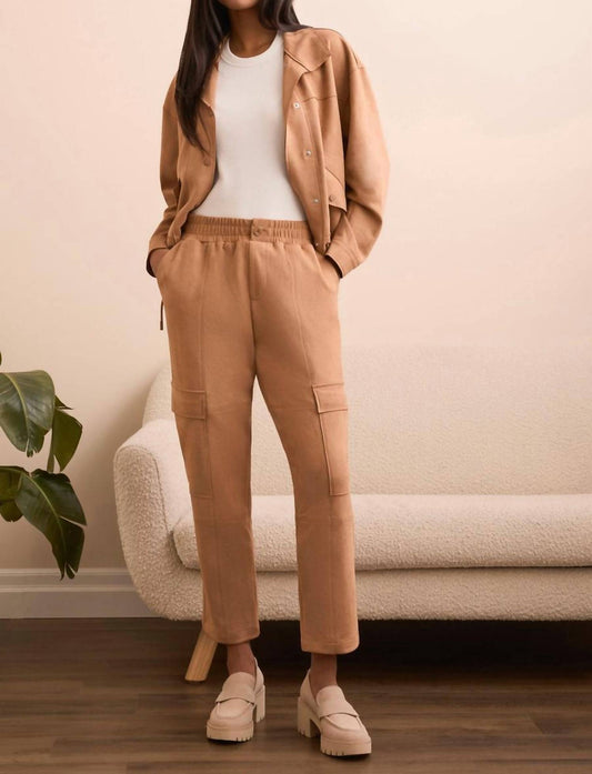 Tribal - Faux Suede Cargo Elastic Waist Pants