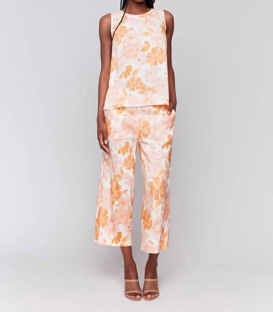 Charlie B - Printed Linen Blend Cropped Pull-on Pants