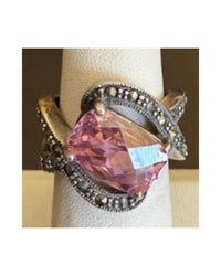P & K Jewelry Women's Sterling Marcasite Ring in pink silver - women's jewelry - detail view