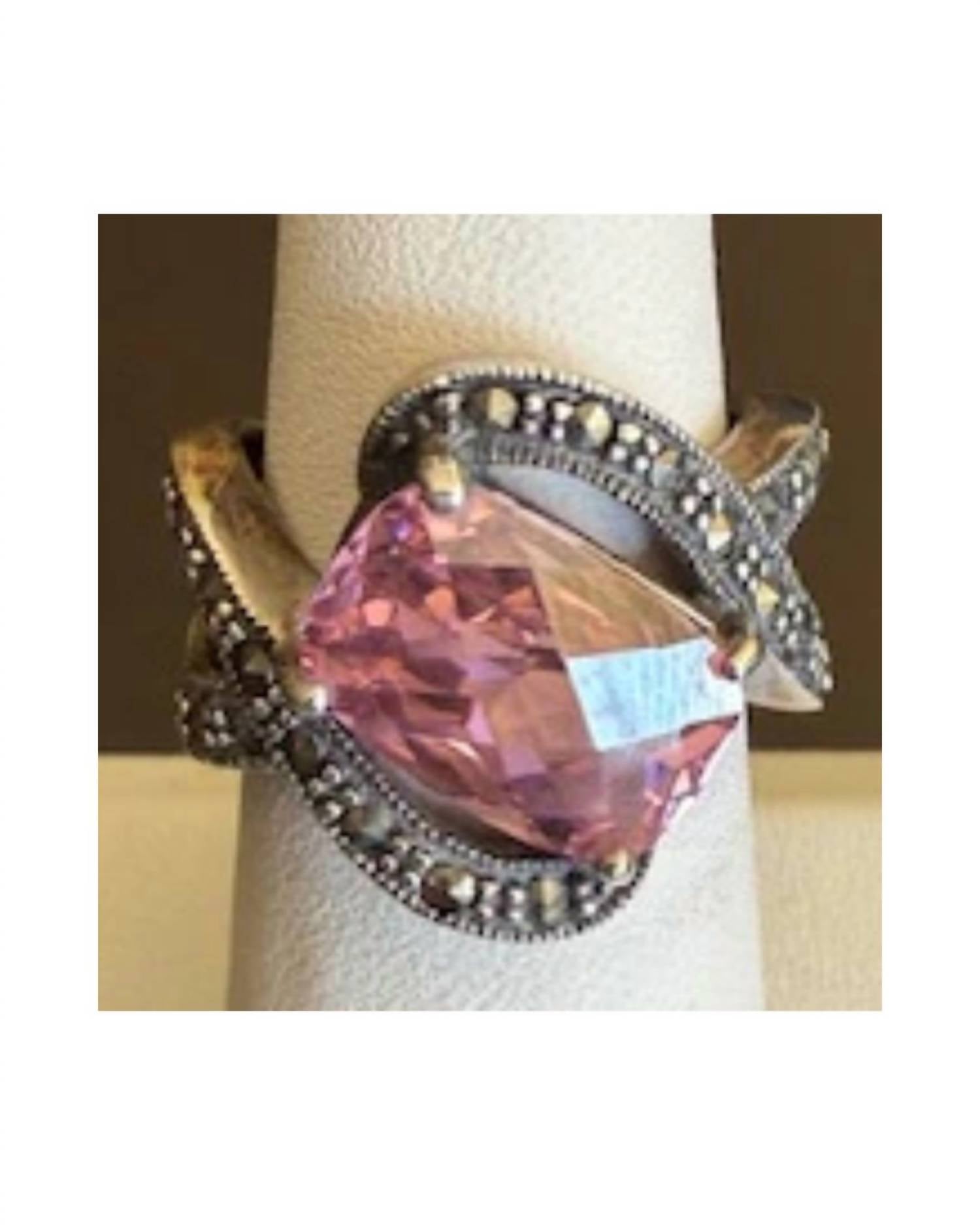 P & K Jewelry Women's Sterling Marcasite Ring in pink silver - women's jewelry - detail view