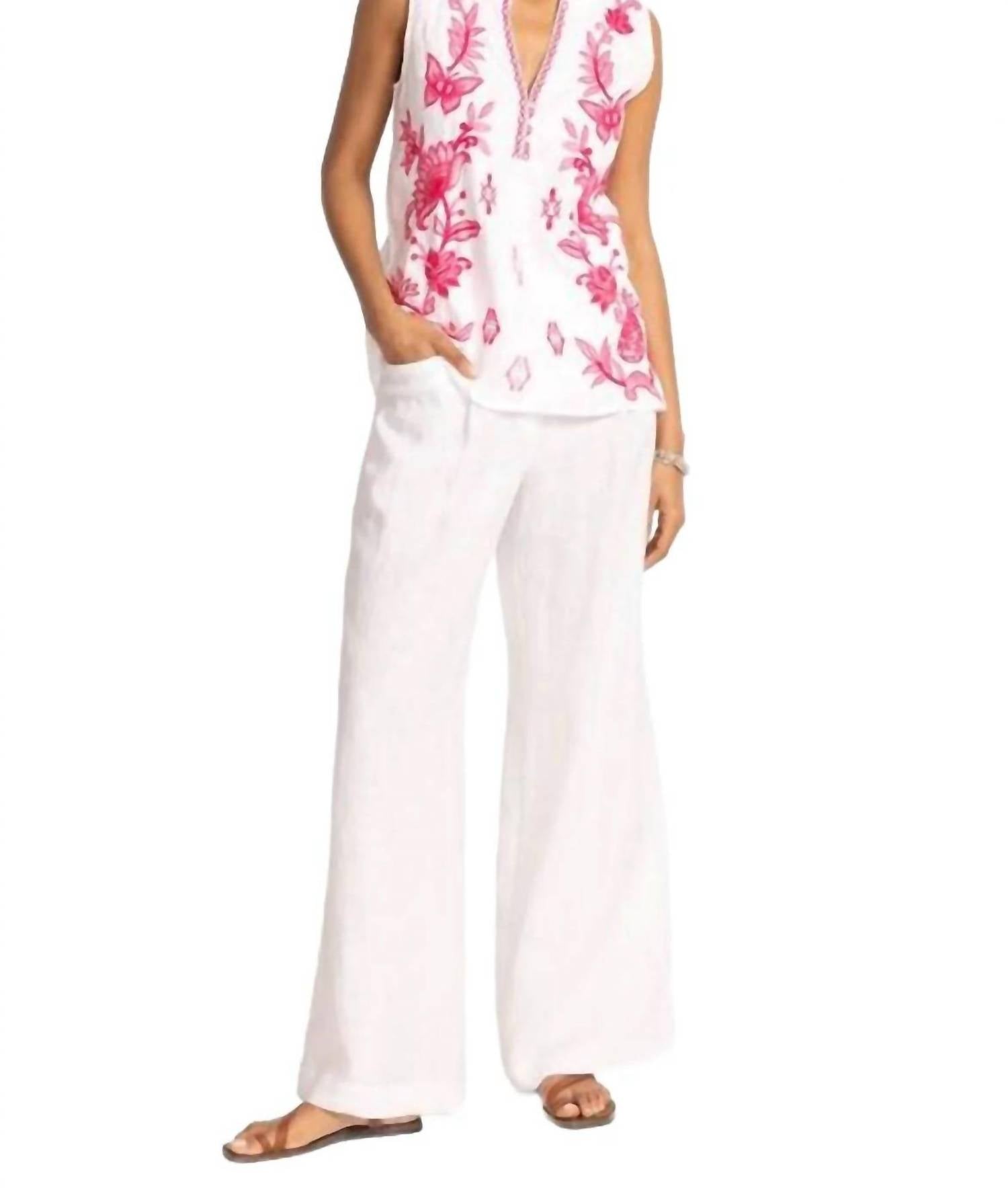 Johnny Was ORLA LINEN RUFFLE NECK TANK in white - women's tank top - alternate view