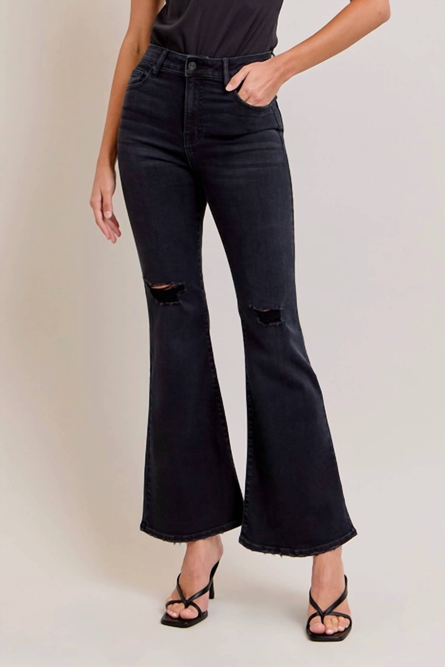 Hidden - Knee Distressed Stretch Flare Jean