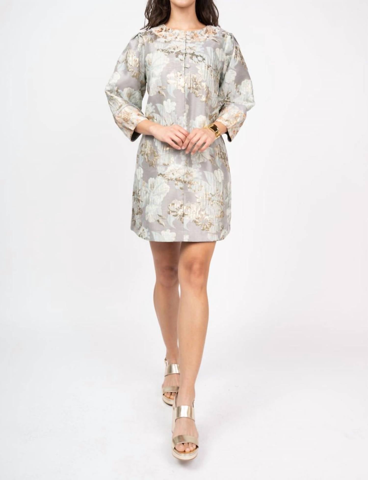 Ivy Jane - Jacquard Button Neck Mini Dress