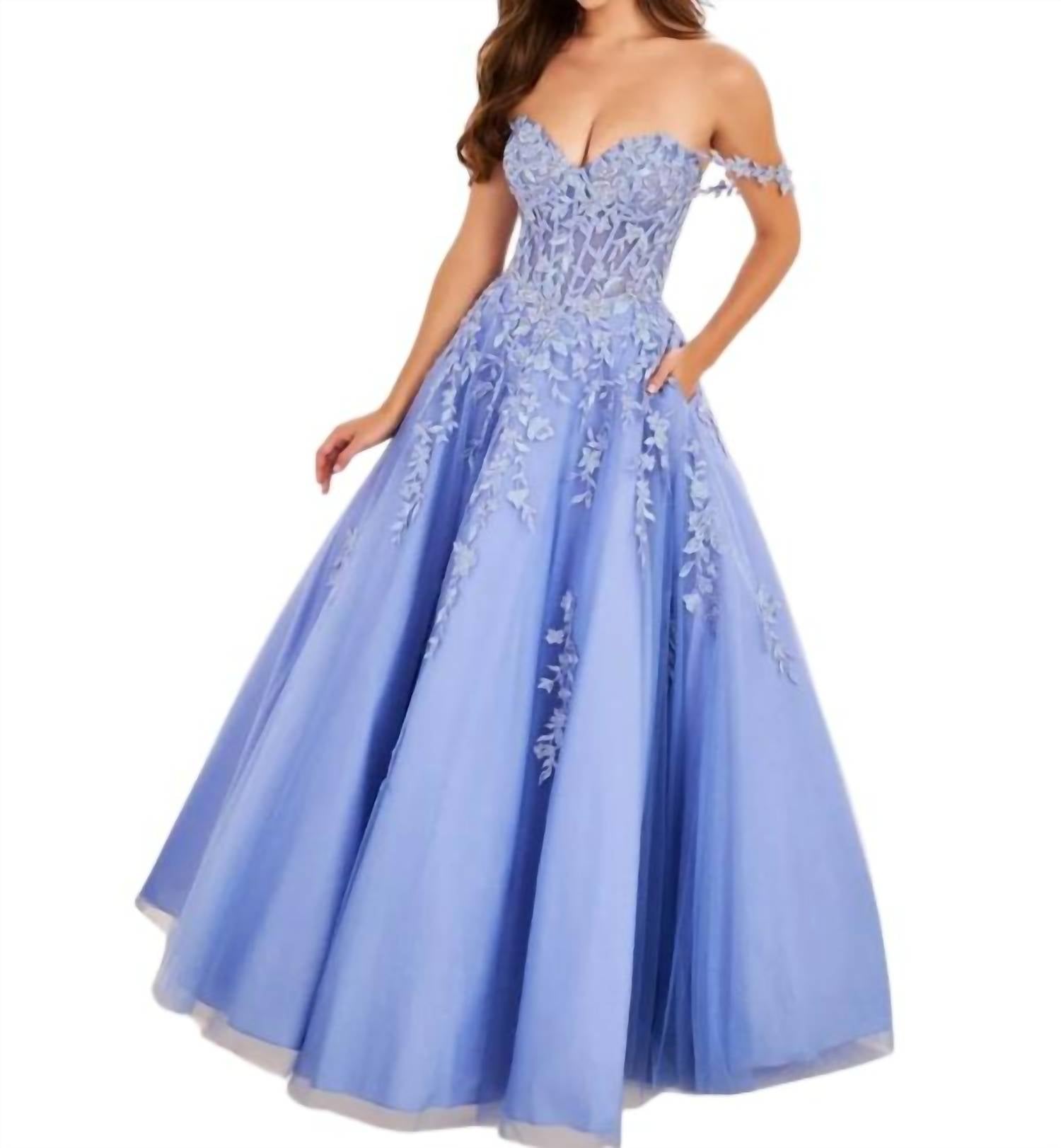 Ellie Wilde - Off The Shoulder Floral Prom Dress