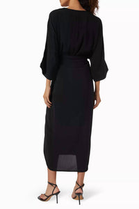 Haight Viscose V-Neck Knot Dress in black - women's dress - detail view