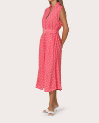 LUSANA Chloe Belted Linen Shirt Dress in french spot - women's dress - alternate view