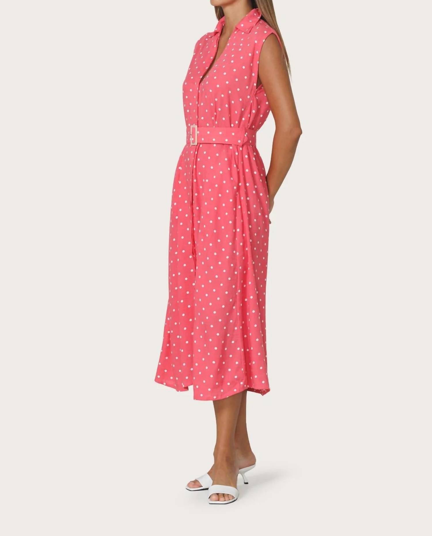 LUSANA Chloe Belted Linen Shirt Dress in french spot - women's dress - alternate view