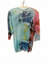 CHARLIE B Women Printed V-Neck Dolman Sleeve Sweater in modern pastel - women's sweater - detail view