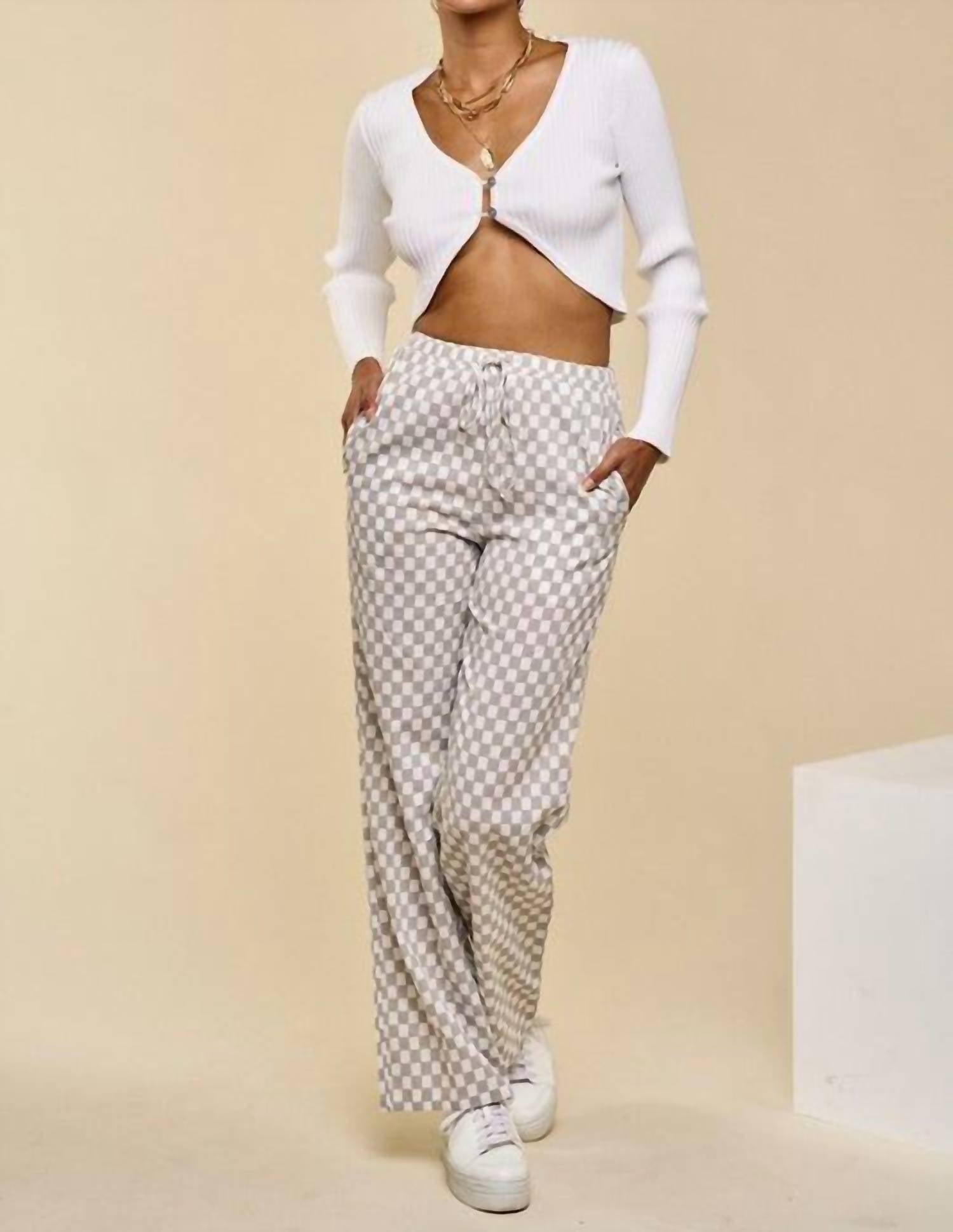 Disco Avenue Check Yourself Pants in grey white - women's pants - view 4