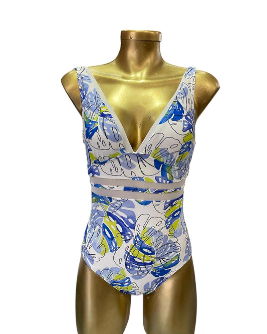 Tommy Hilfiger - Printed Mesh Inset Plunge One-piece Swimsuit