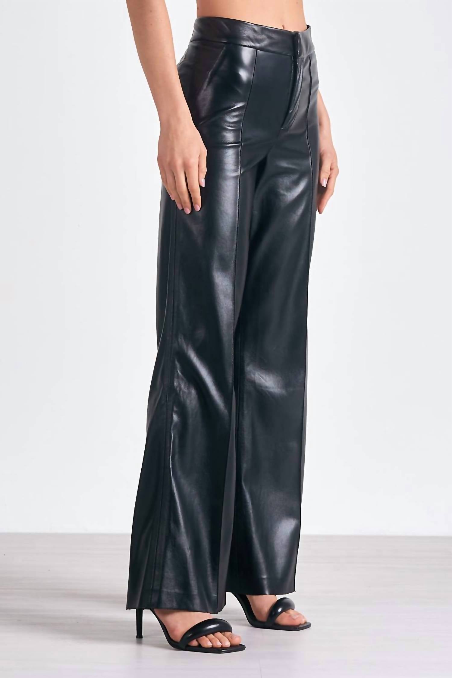 ELAN Faux Leather High Waist Pants in black - women's pants - detail view