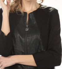 Joseph Ribkoff - Faux Leather Zip Up Cropped Jacket