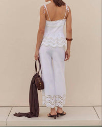 English Factory - Eyelet Trim Linen Wide Leg Pants