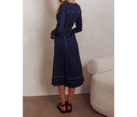 One and Only Collective Long Sleeves Denim Midi Dress in indigo - women's dress - detail view