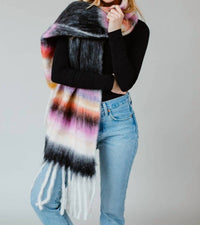 Panache Apparel Striped Fringe Scarf in black multi - women's scarf - alternate view