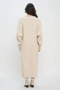 Meet Me In Santorini - Cozy V-Neck Maxi Sweater Dress
