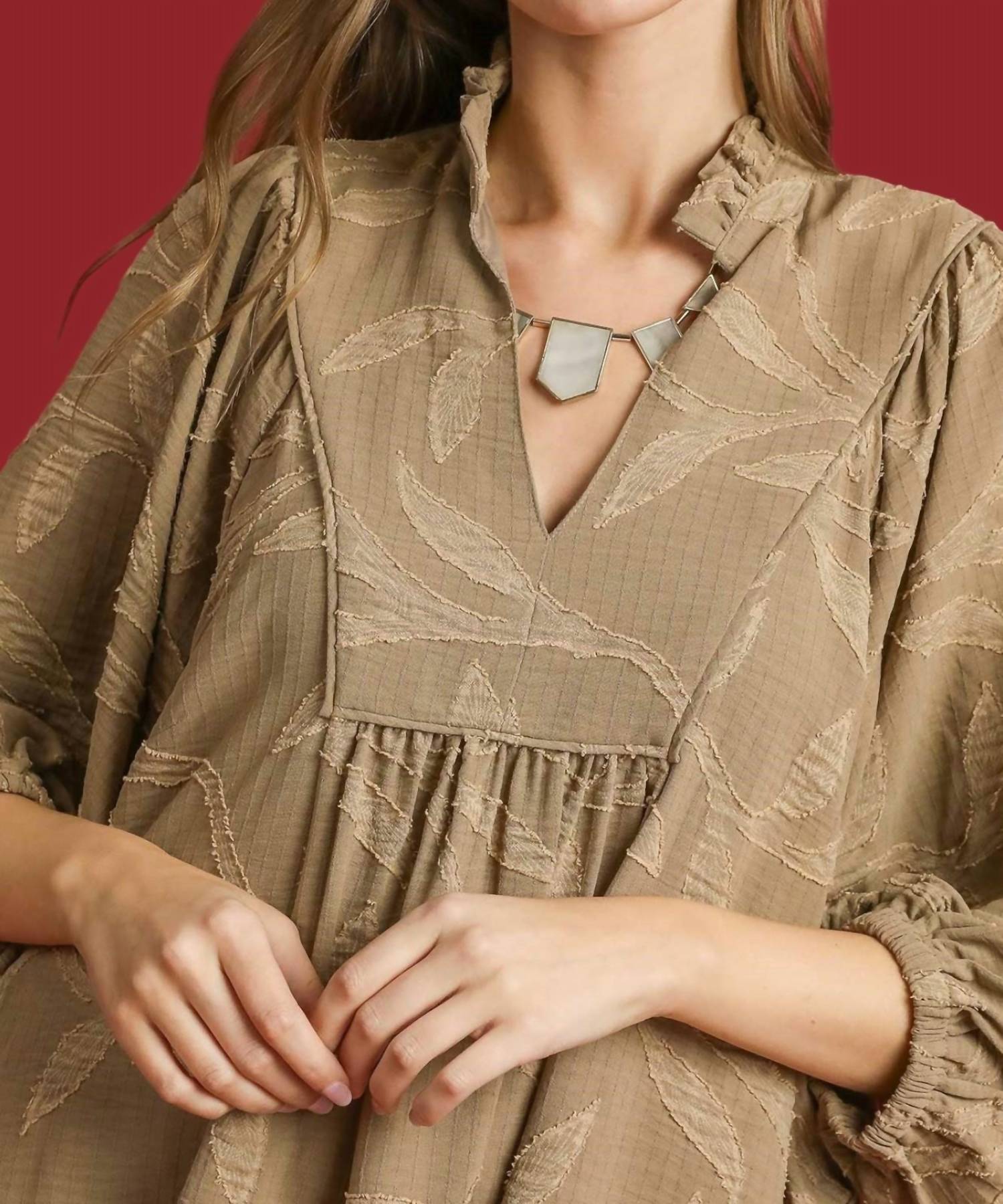 Umgee - Jacquard High Ruffle Neck Dress