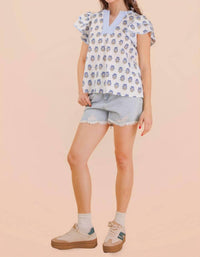 Very J - Ruffle Sleeve Printed Woven Blouse Top