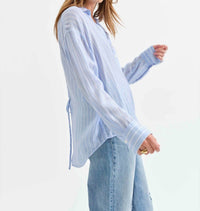 DAZE Lotus Back Tie Long Sleeve Shirt in castle stripe 1 - women's shirt - detail view