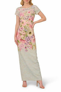 Adrianna Papell - V-back Bodice Sheath Maxi Dress