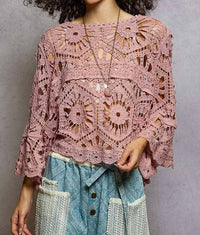Pol - Round Neck Crochet Cropped Top