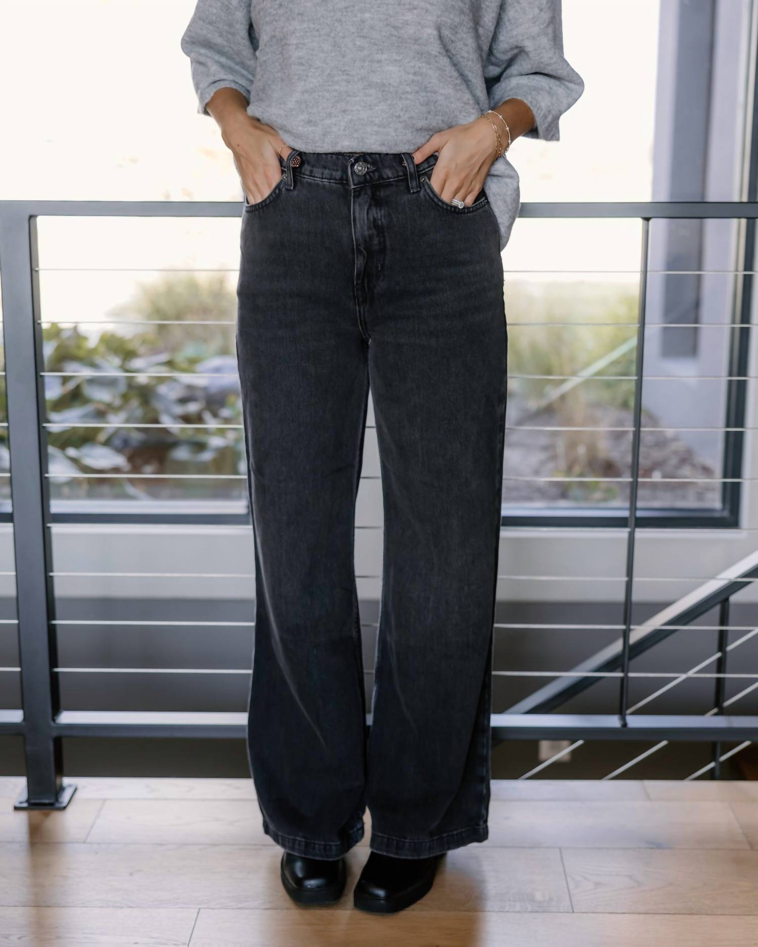 Free People Women's Stride Straight Jean in miles to go - women's jeans - detail view