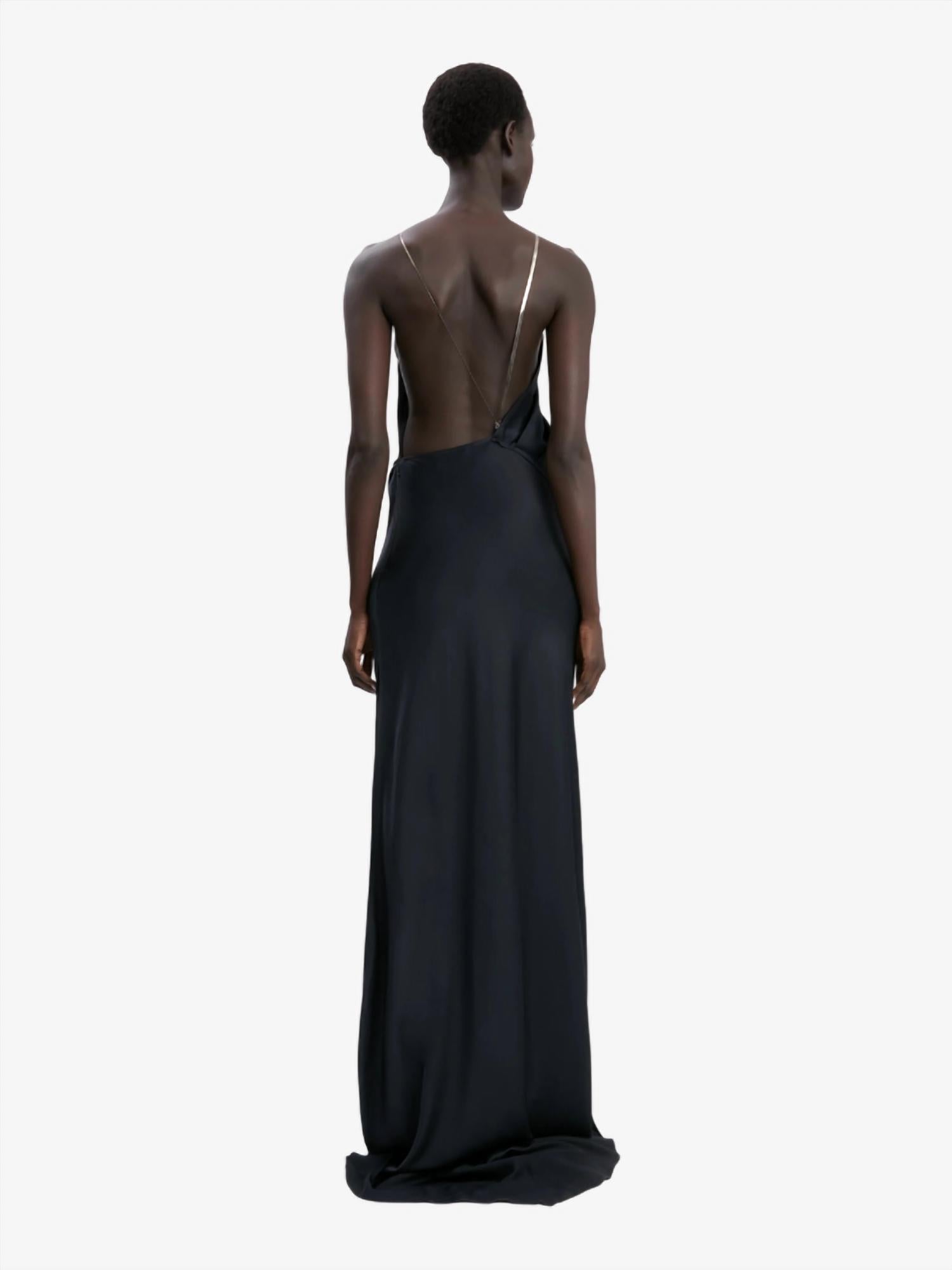 VICTORIA BECKHAM Chain Halter Gown in navy - women's dress - detail view
