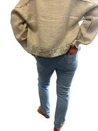 Eternelle Flower Pants in sky blue - women's jeans - detail view