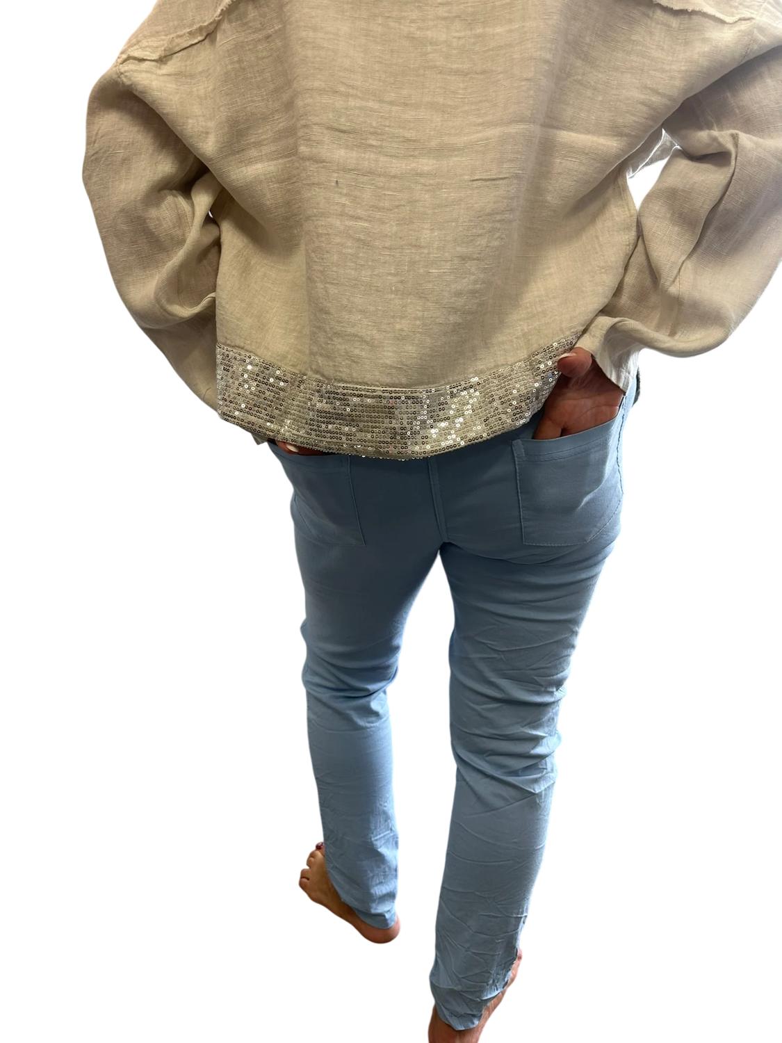Eternelle Flower Pants in sky blue - women's jeans - detail view
