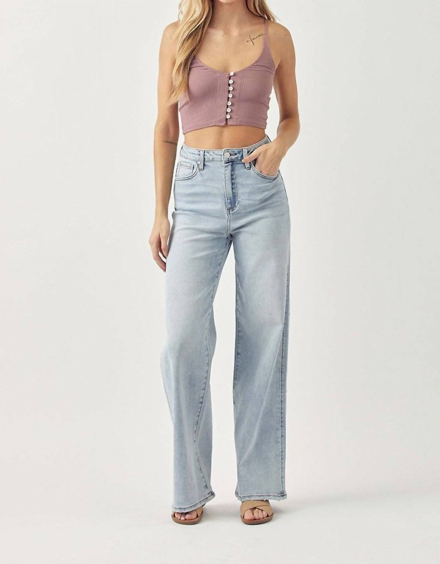 RISEN High Rise Wide Flare Jeans in light - women's jeans