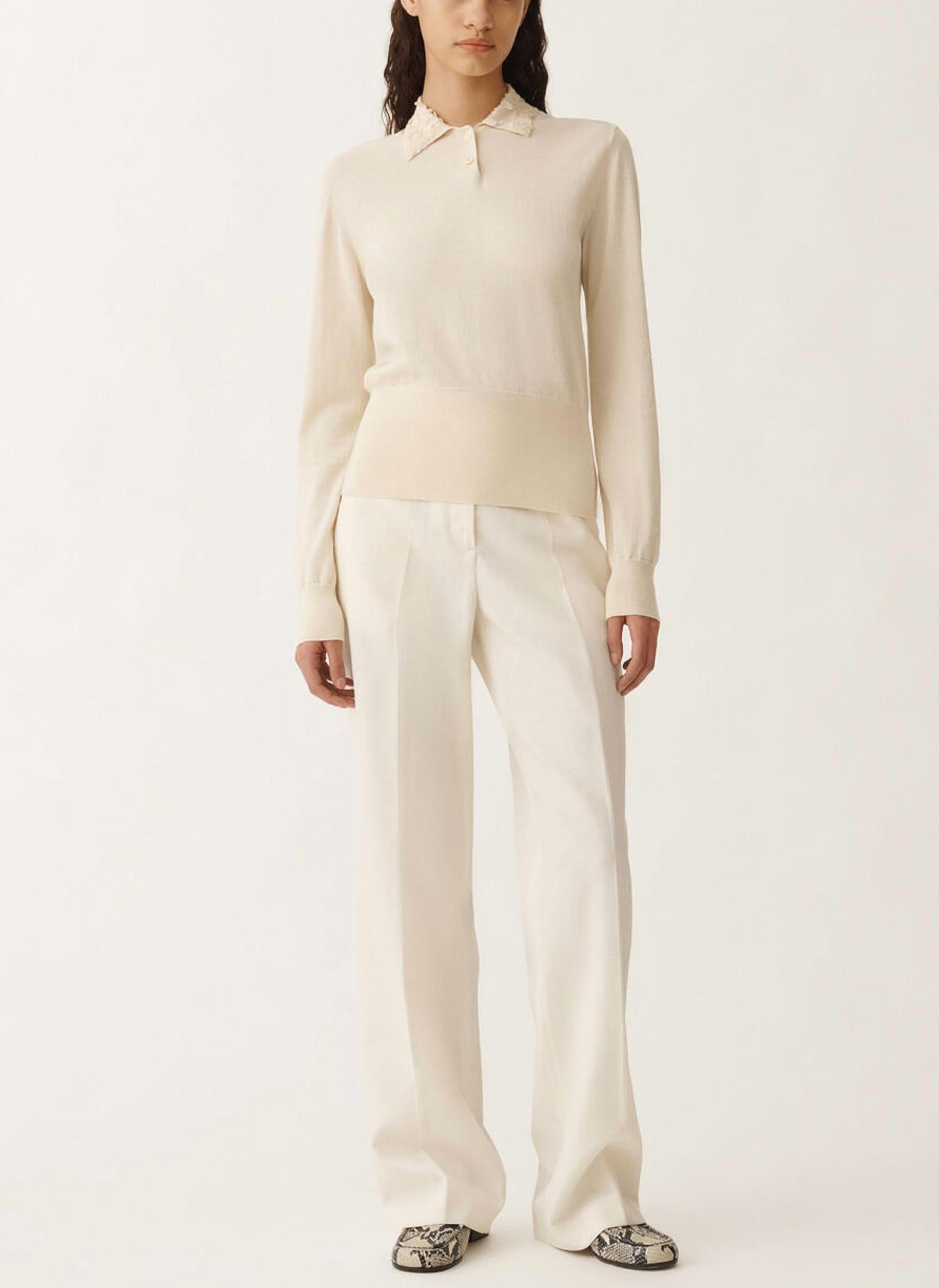 Fabiana Filippi - Cotton Blend Long Sleeve Polo with Sequin Collar