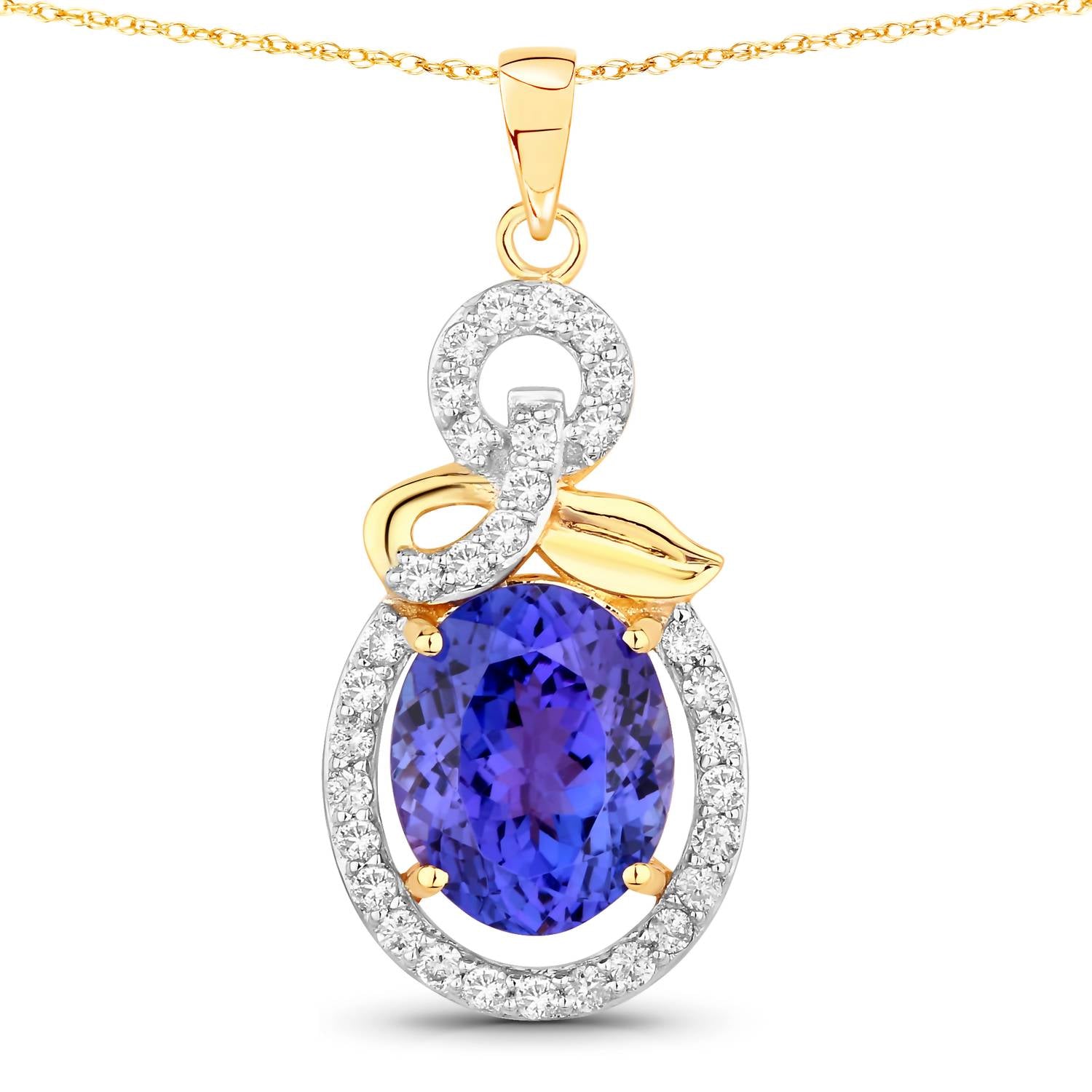 Diana M Jewels Women's Oval Natural Tanzanite Pendant Necklace (3.91 Ct) - Signature Plus in 14k yellow gold - women's jewelry
