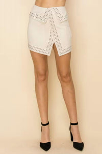 Vocal Apparel - Waist Embellished Suede Mini Skirt