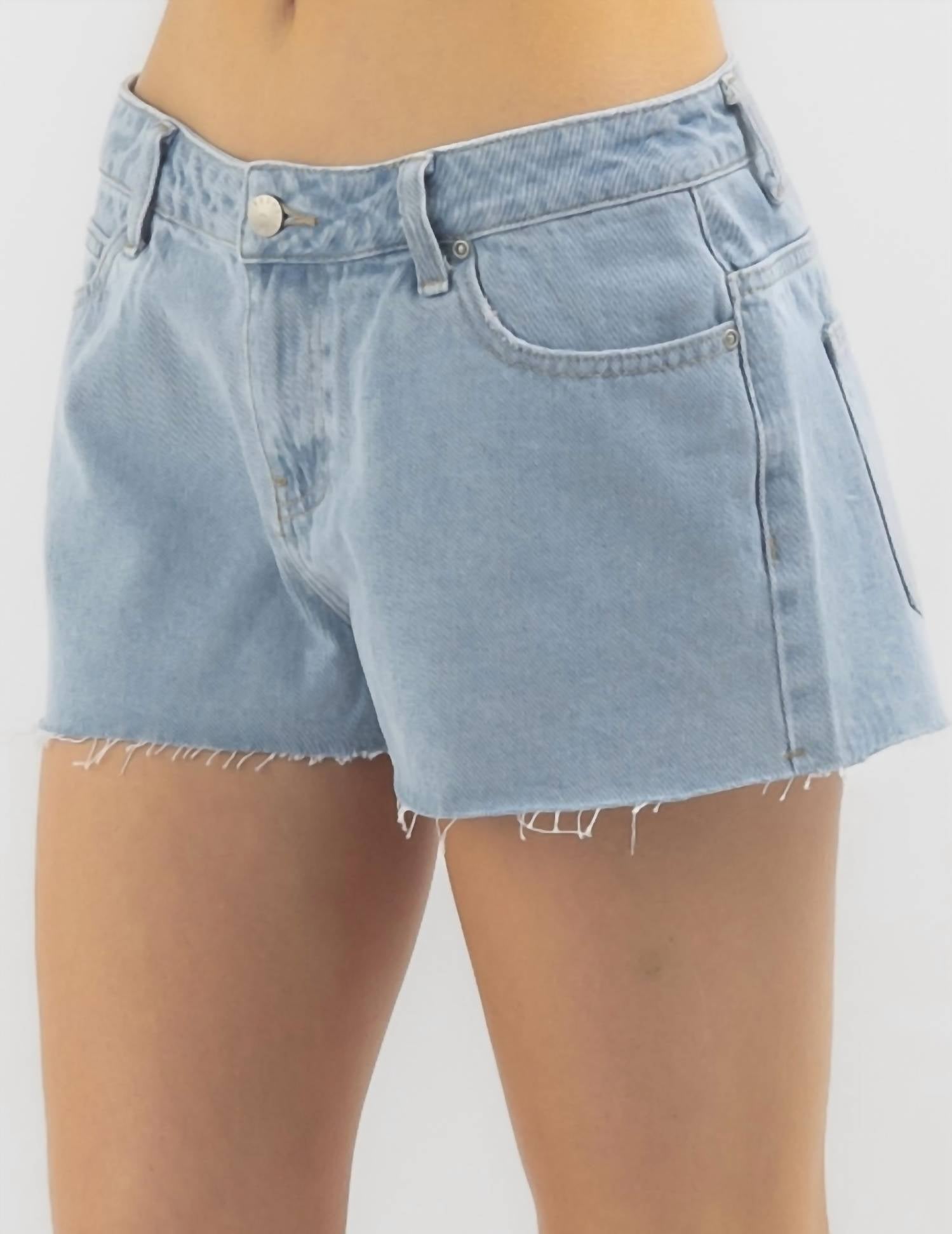 Rusty Malta Low Rise Denim Short in sky blue heather - women's shorts - detail view