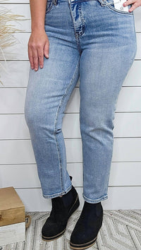 YMI Women's Rfm Dylan Tummy Control Straight Leg Jean Cross Front in blue - women's jeans - alternate view