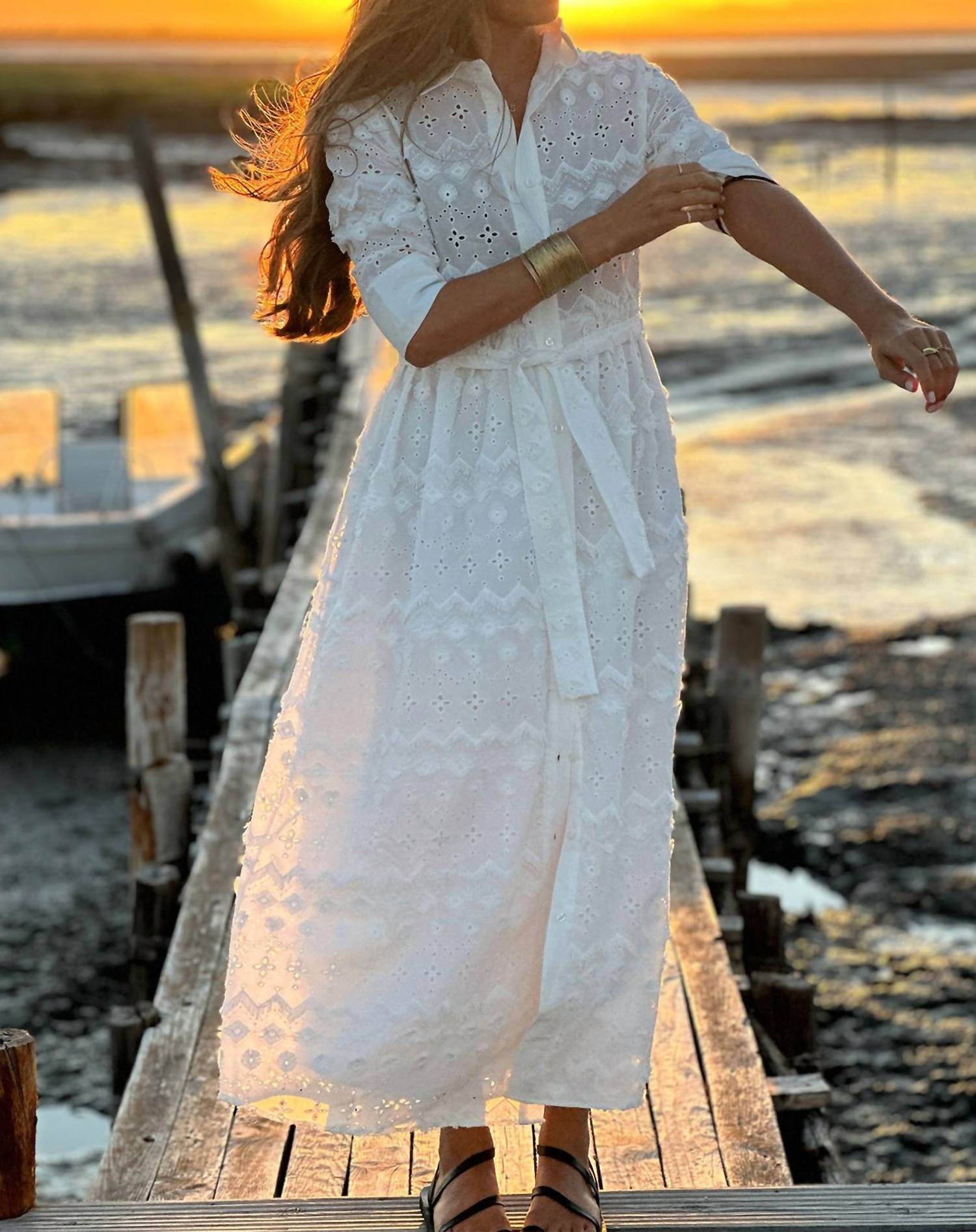 Vilagallo - Eyelet Embroidery Midi Shirt Dress