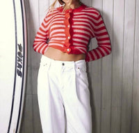 Colorush Malou Crewneck Cardigan in candy stripe - women's cardigan - alternate view