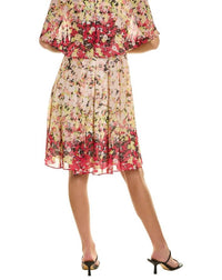Maison Tara - Floral Print Short Sleeve Cape Fit & Flare Dress