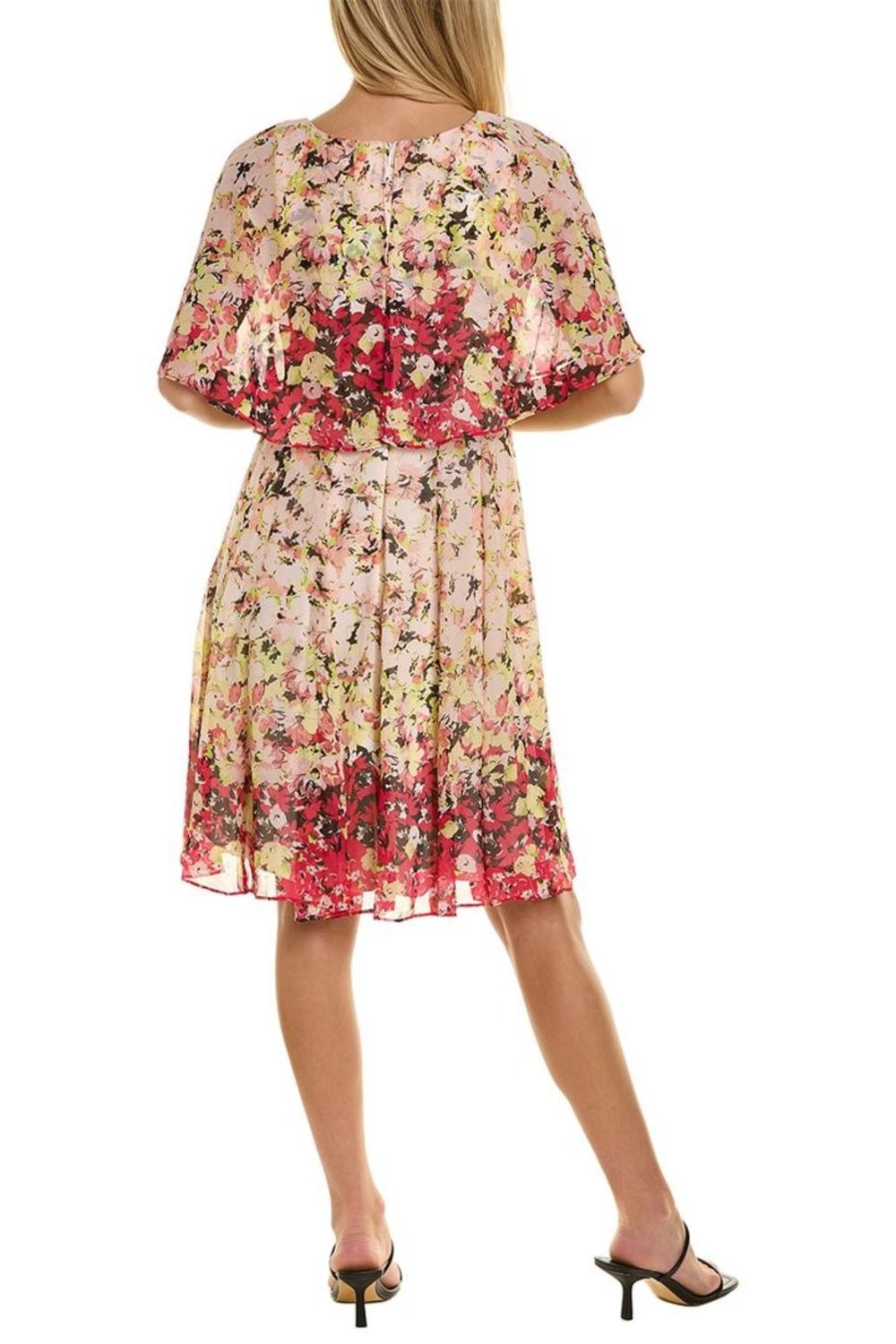 Maison Tara - Floral Print Short Sleeve Cape Fit & Flare Dress